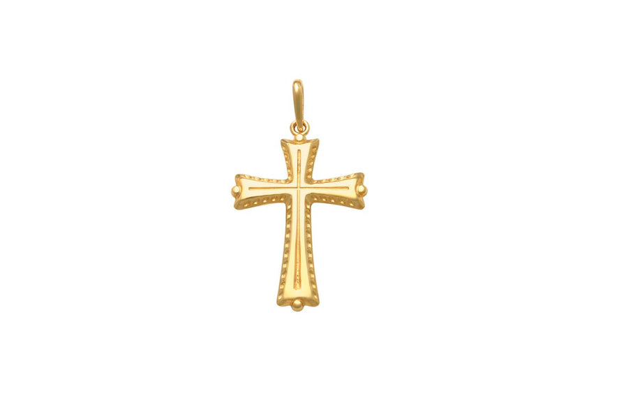 9k YG Solid Patterned Flared Cross Pendant 18mm x 15mm