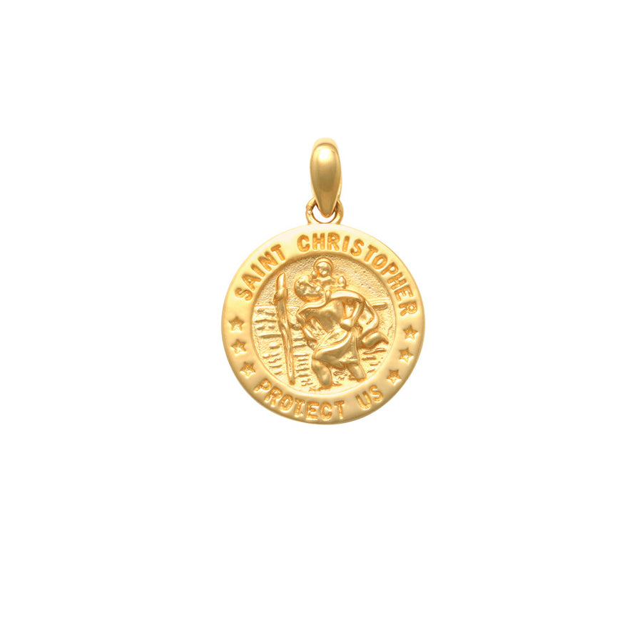 18k YG Solid Round St Christopher Medallion Pendant 15mm