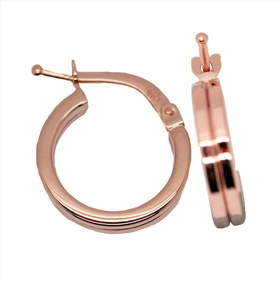9k RG Double Square Round Hoop Earrings 20mm Diameter 3mm Wide