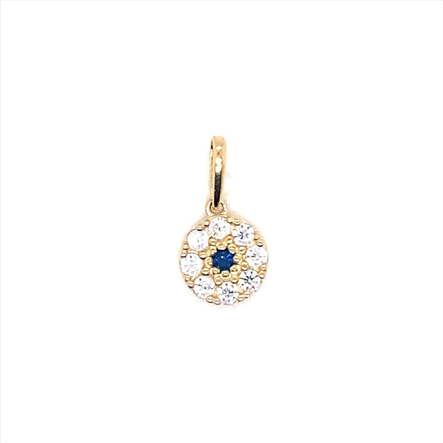 9k YG Circle Pendant set with Blue & Clear CZ's 7mm