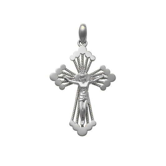 9k WG Solid WG Fancy Budded Crucifixion Pendant. 19x13mm