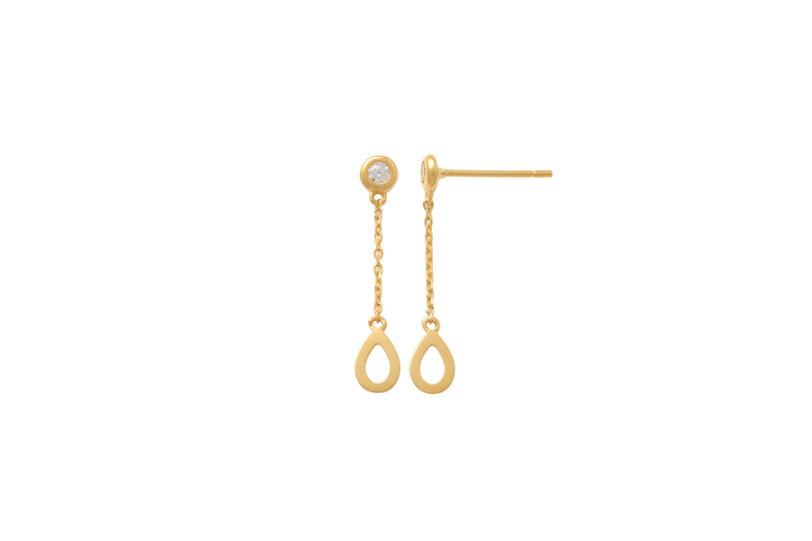 9k YG Bezel-Set CZ studs with Teardrop
