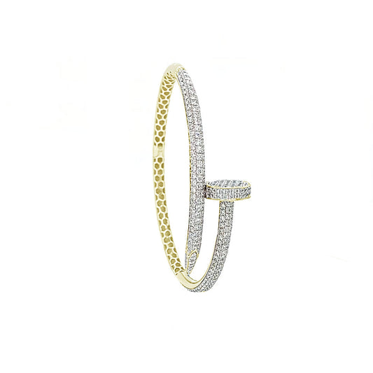 9k YG Hinged Diamond Nail Bangle