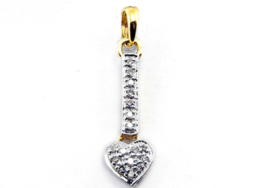 9k YG Diamond Drop Heart Pendant 17D=0.09ct Grain Set . Meas. 18mm x 6mm