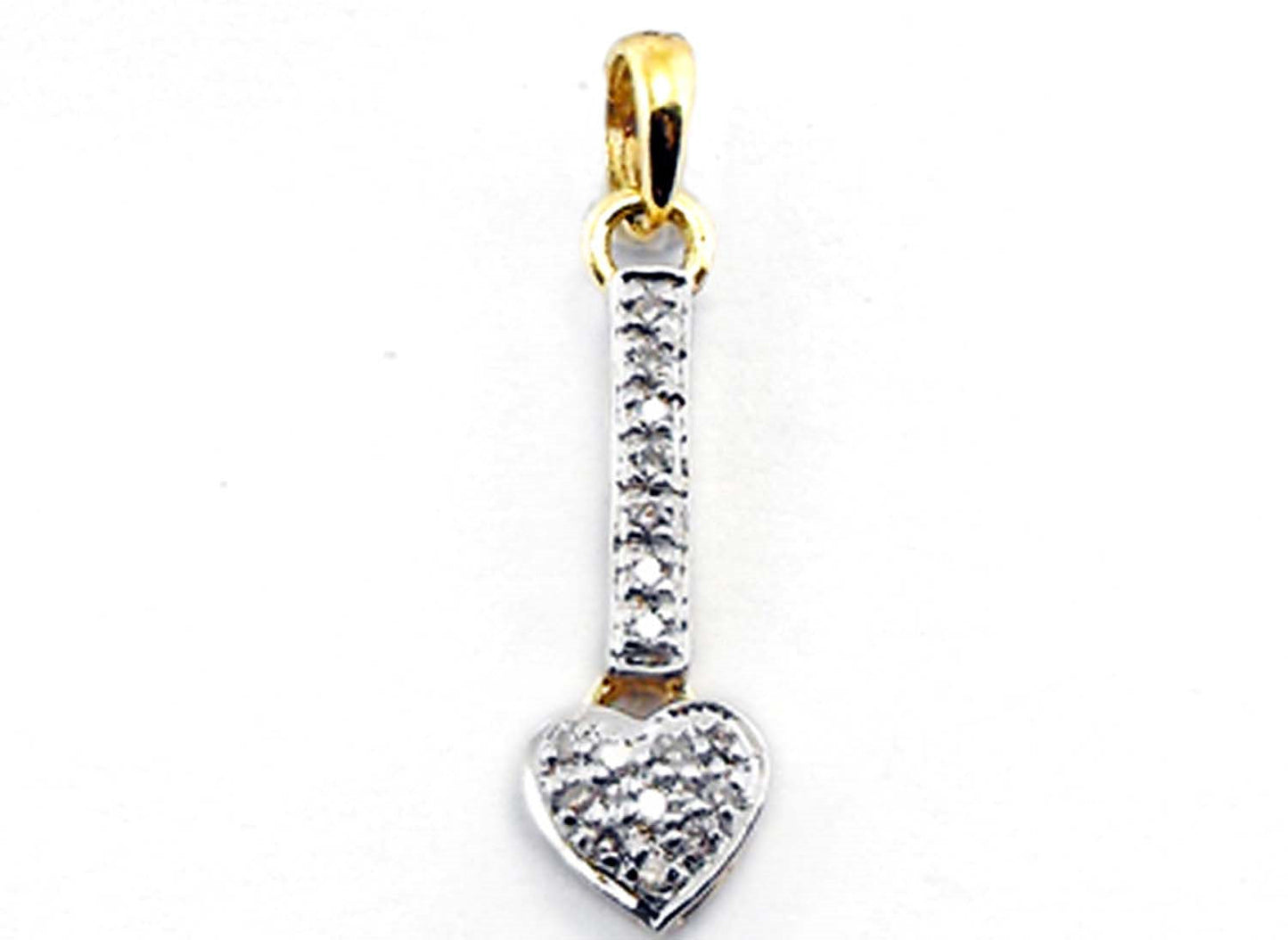 9k YG Diamond Drop Heart Pendant. 18x6mm