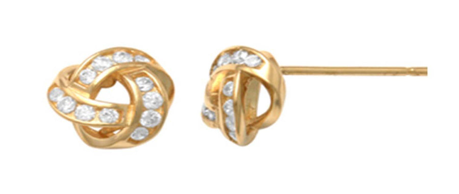 9k YG CZ Knot Stud Earrings 8.5mm