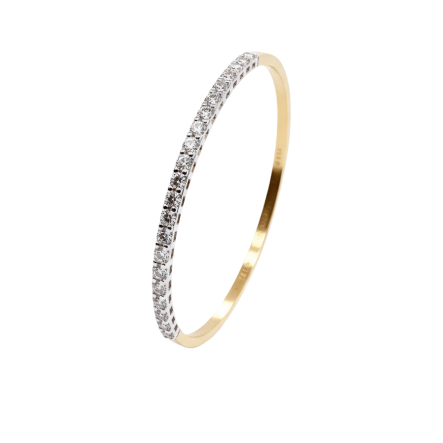 9k 2T ( Yellow Gold Bangle with WG setting)  Solid Hinged Diamond Bangle 3.0mm wide with 2 figure 8 safety clips . WG setting with 21D=2.0ct.  65mm x 53mm