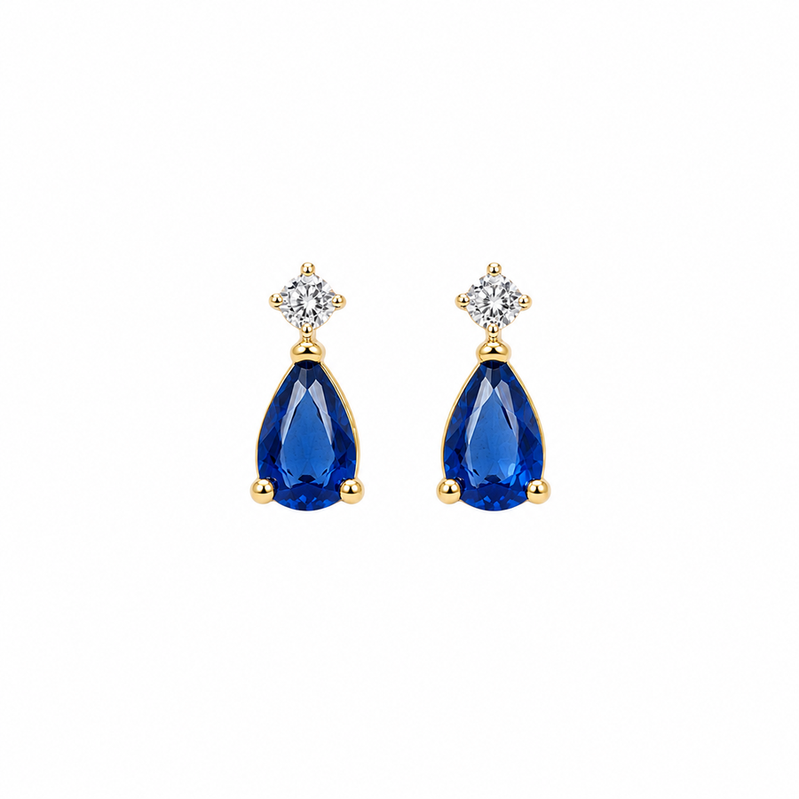 9k YG 0.05ct Blue Sapphire Pear Shaped Studs Earrings