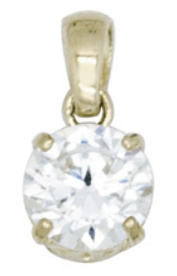 9k YG 4-Claw Round CZ Pendant 8mm