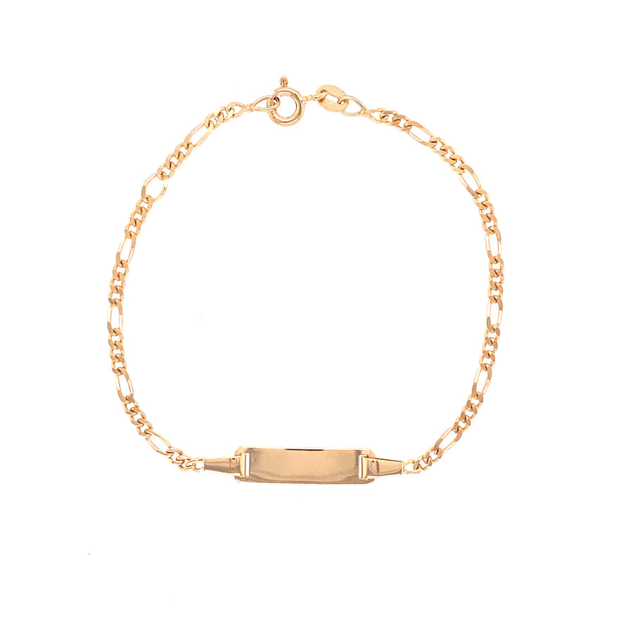 18k YG Italian Solid 1 x 3 Figaro ID Bracelet 2.1mm wide 17cm (O ring at 15cm). Approx 3.3g.