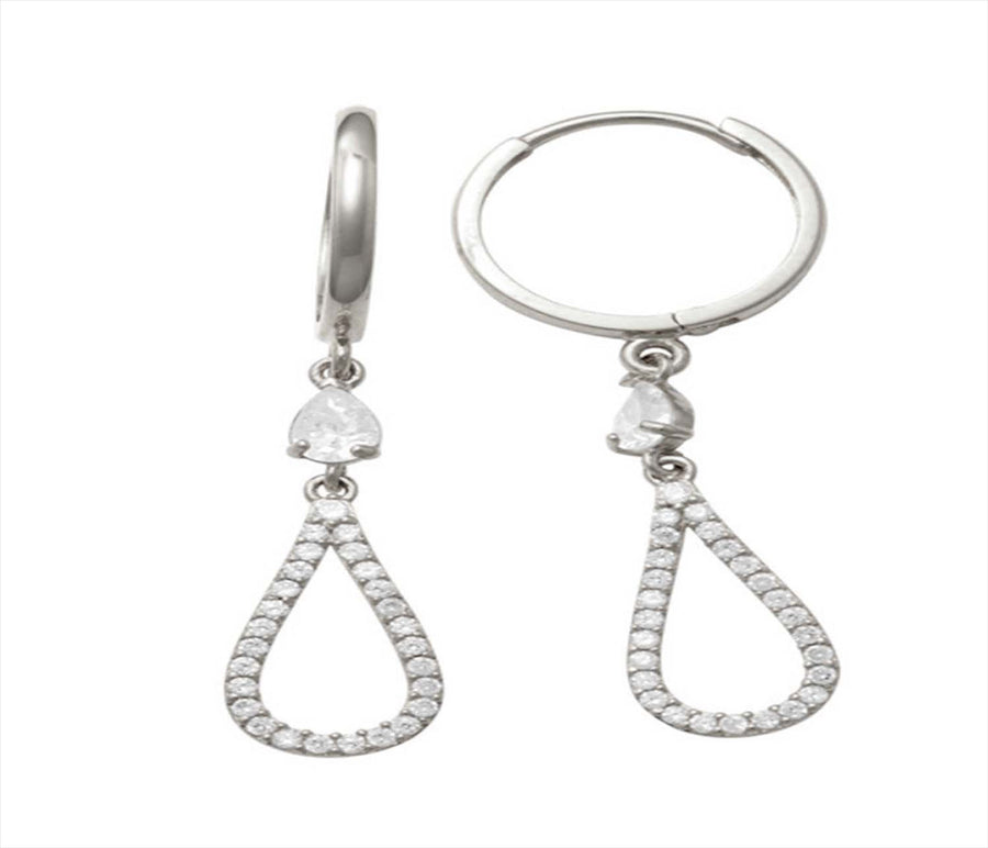 9k WG CZ Round Huggie Earrings 10mm Diameter. with Tear Drop. 1.5mm Wide