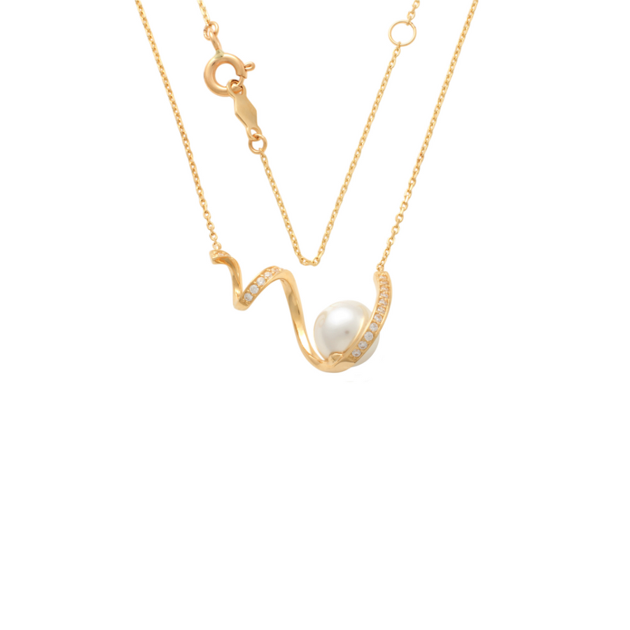 9k YG CZ & 7mm FWP Swivel Pendant with Oval Link Chain 45cm with O-ring at 42cm