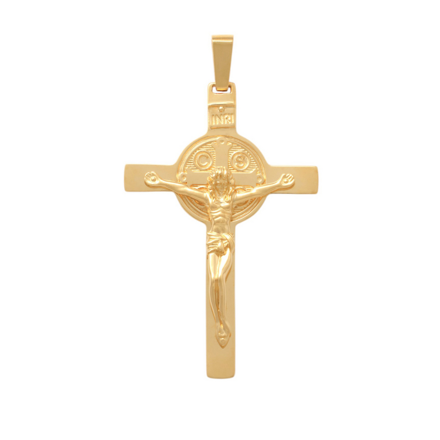9k YG Double-Sided St Benedict Crucifixion 50mm x 32mm