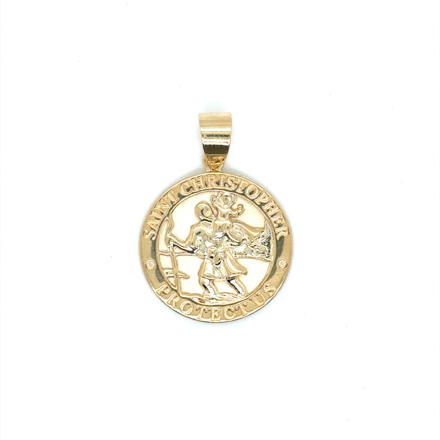 9k YG St Christopher Medallion with Matte Centre 18mm