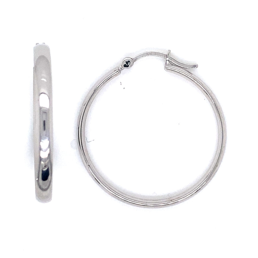 9k WG Round Half Round Hoops 15mm, 3mm Wide.