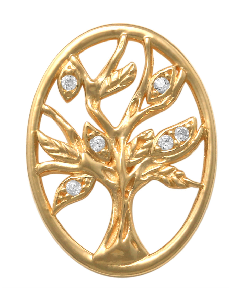 9k YG Oval Tree of Life Pendant set with CZs 16mm x 12mm