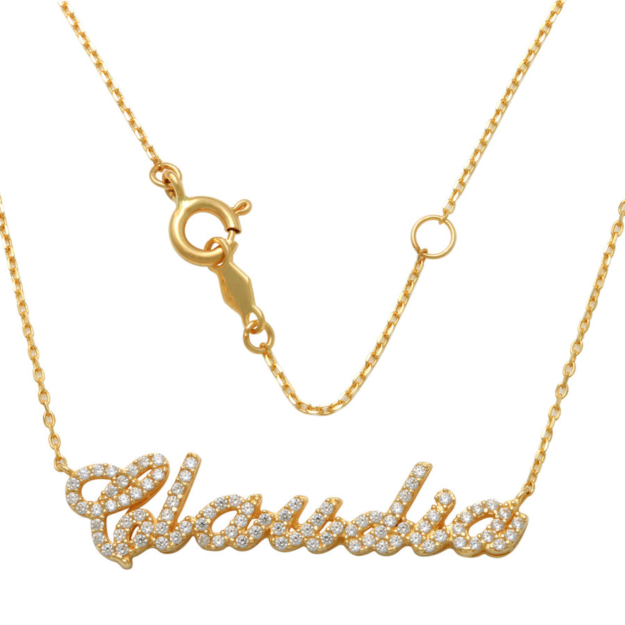 9k YG CZ Claudia Name Pendant with Chain 45cm with O-Ring at 42cm