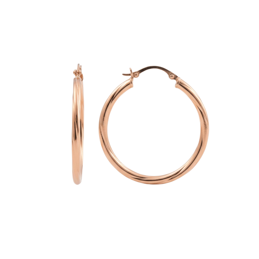 9k RG Round Hoop Earrings 35mm Diameter. Round Lined Tube 2.5mm Wide