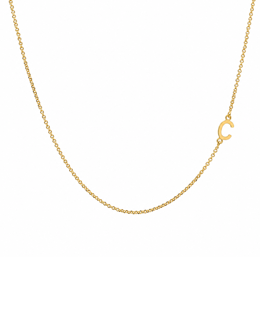 9k YG Diamond Cut Trace Chain 1.1mm Wide with Letter C (6.5x6mm) 45cm with Adjustable Finding