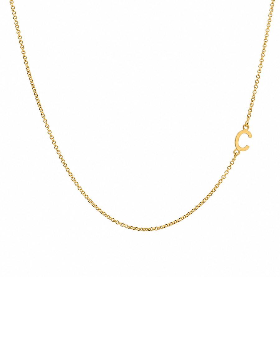 9k YG Diamond Cut Trace Chain 1.1mm Wide with Letter C (6.5x6mm) 45cm with Adjustable Finding
