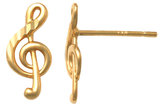 9k YG Treble Clef Stud Earrings 12x5mm