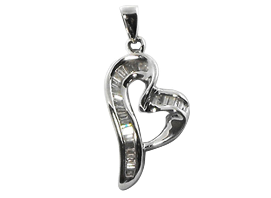 18k WG Diamond Heart Pendant 26D=0.16ct Channel Set . Meas. 17x10mm