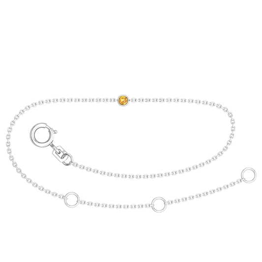 9k WG Oval Link Citrine Bracelet 1.4mm Wide 19.5cm . Bezel Set with 1CI=0.04ct, O-Rings at 16.5 & 18cm