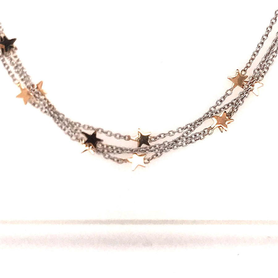 18k 2T Italian Solid White Gold Oval Link multi drop Chain 1.3mm wide 40cm with YG stars Approx 5.1g