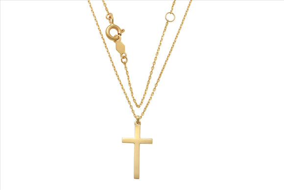 9k YG 15x9mm Cross Pendant with Oval Link Chain 45cm