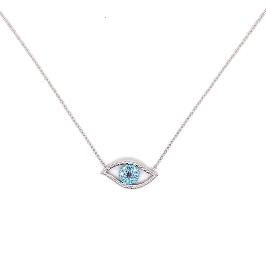9k WG CZ Eye Pendant with Oval Link Chain 45cm with O-Ring at 42cm