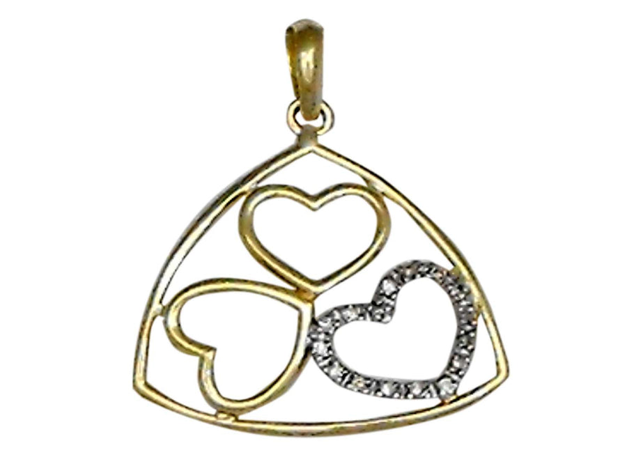 9k YG Diamond Curved Triangular Pendant 16D=0.08ct Grain Set . Meas. 20mm