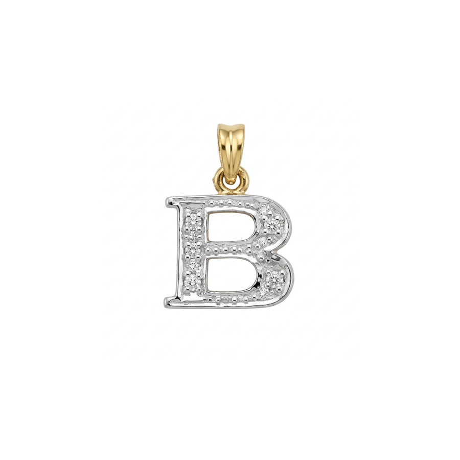 9k YG Diamond Block Letter Pendant B with 5D = 0.045ct 10mm