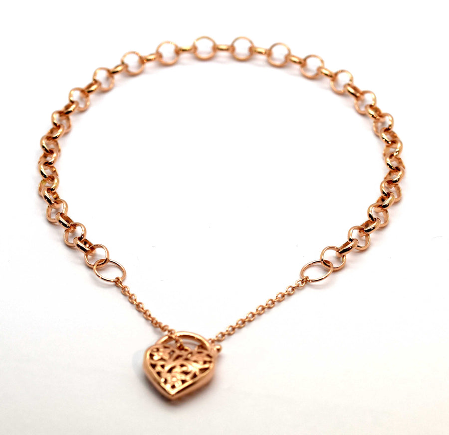 9k RG Italian Solid Round Belcher Bracelet 5.3mm wide 19.5cm . With safety chain & filigree padlock. Approx 9.5g