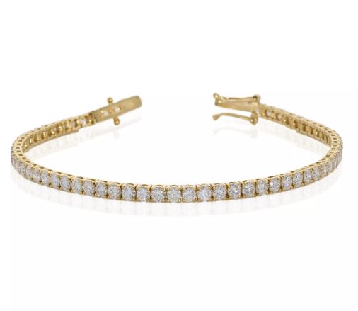 9k YG Solid Diamond Tennis Bracelet 2.5mm wide 18cm . 80D=2.50ct. Clarity: SI Colour G-H