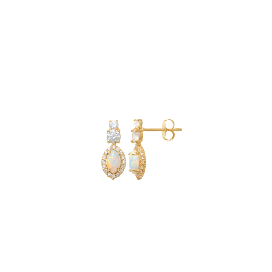 9k YG CZ Marque Syn Opal Stud Earrings 13x5.3mm