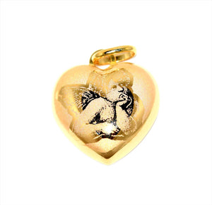 18k YG Italian Hollow Heart with Angel Engraved 15mm (priced per gram)