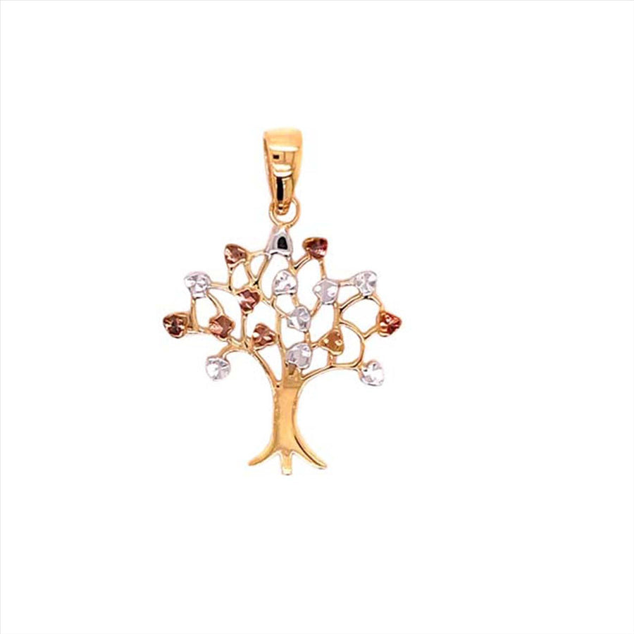 9k 3T Tree of Life Pendant with Diamond Cut Leaves 25mm x 22mm
