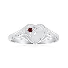 9k WG Heart Signet Ring set with 1Ruby=0.02ct. Size M.