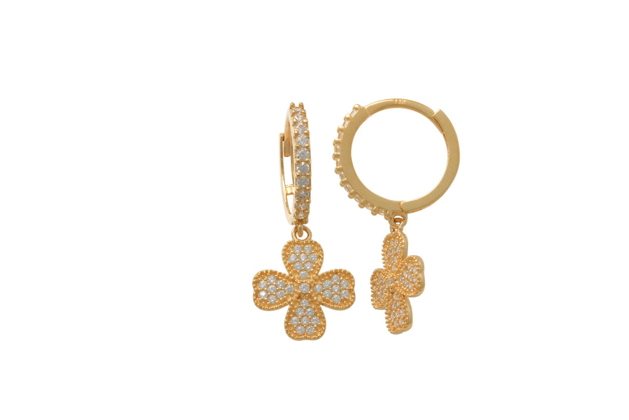 9k YG CZ Drop 4-Leaf-Clover Huggies 10mm