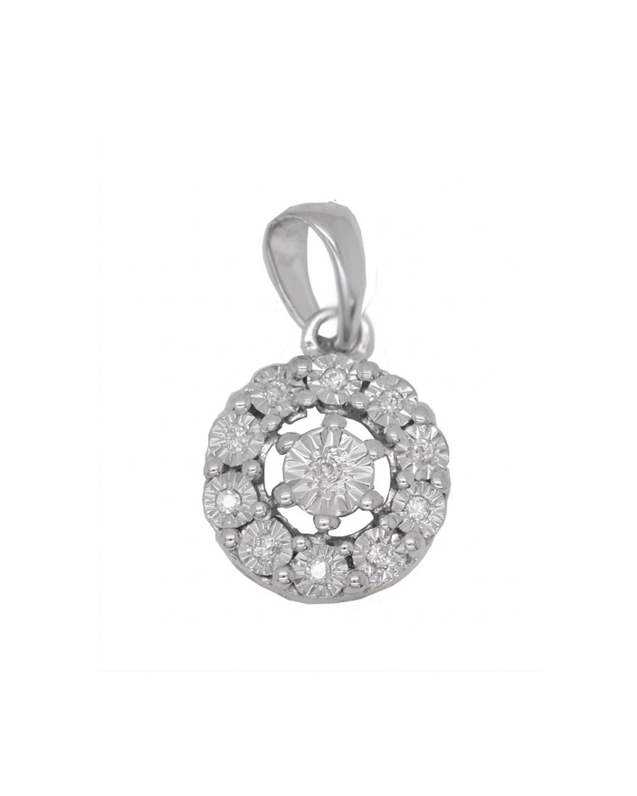 9k WG Diamond Cluster Circle Pendant 11D=0.03ct Claw & Illusion Set . Meas. 8.6mm