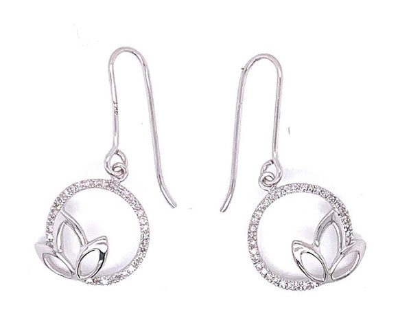 9k WG Diamond Leaf & Circle Shepherd Hook Earrings 11mm