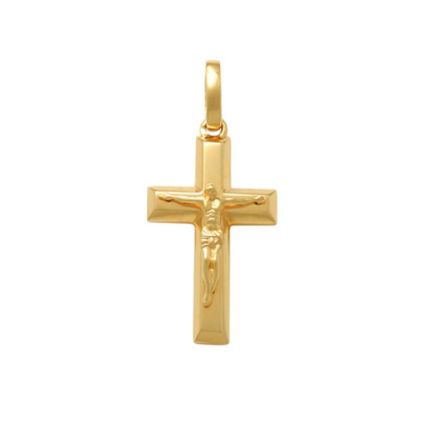 9k YG Small Bevelled Edge Crucifixion Pendant 17x10mm