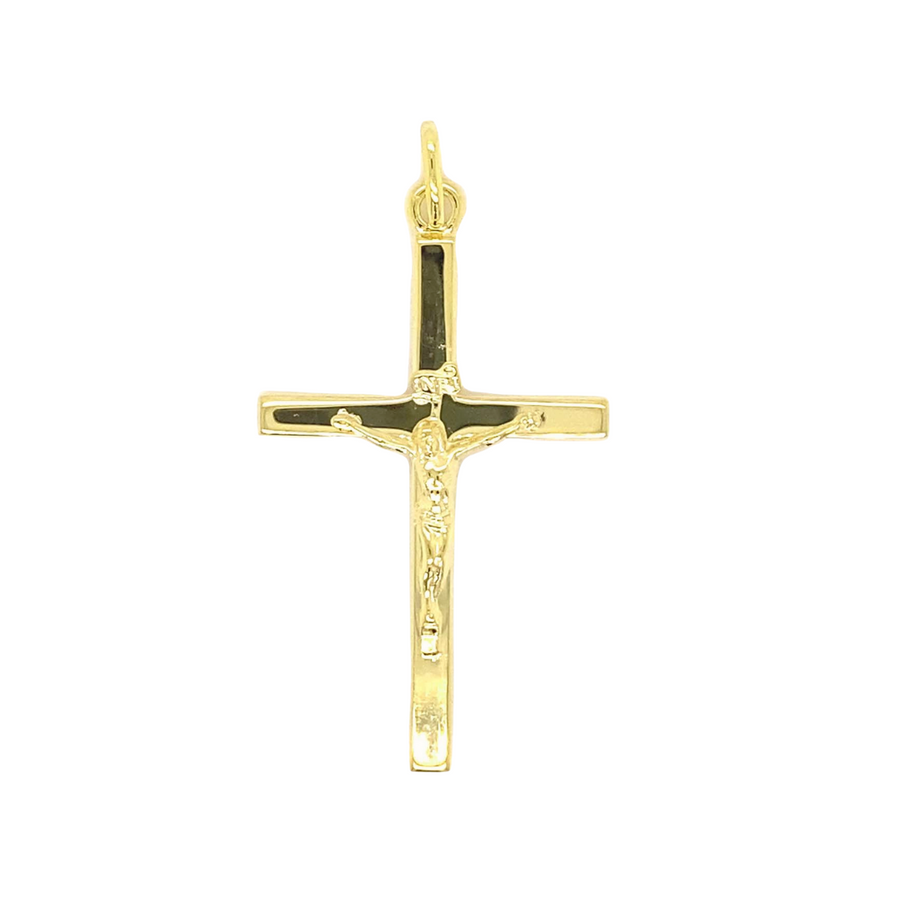 9k YG Italian Squared edge Crucifixion Pendant 34mm x 22mm