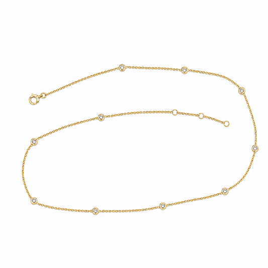 9k YG Solid Oval Link Diamond Bracelet 1.4mm Wide 50cm. Bezel Set with 11D=0.55ct. O-Rings at 47 & 48.5cm