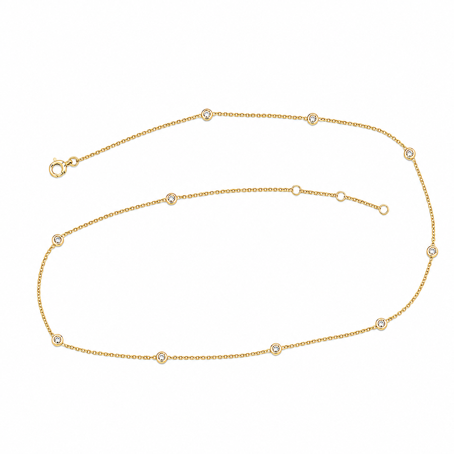 9k YG Solid Oval Link Diamond Bracelet 1.4mm Wide 50cm. Bezel Set with 11D=0.55ct. O-Rings at 47 & 48.5cm