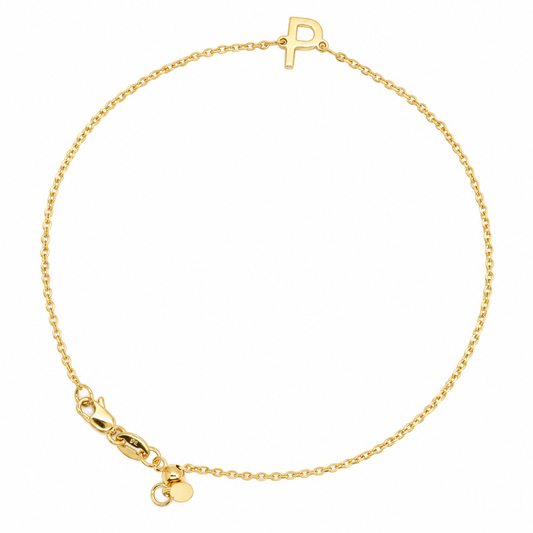 9k YG Letter P Trace Bracelet (1.1mm)