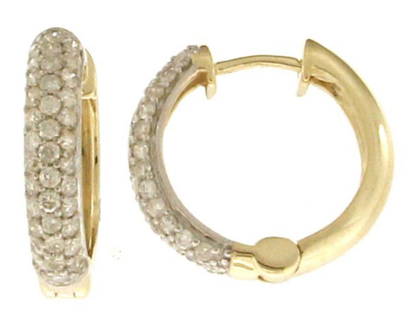 9k YG Diamond Round Huggie Earrings 74D=0.59ct 3.2mm Wide