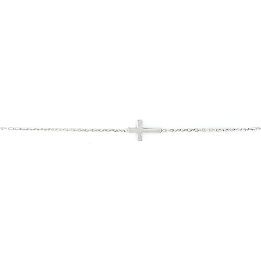 9k WG Italian Diamond Cut Trace Chain 1.1mm wide 45cm with Cross. Approx 1.93g