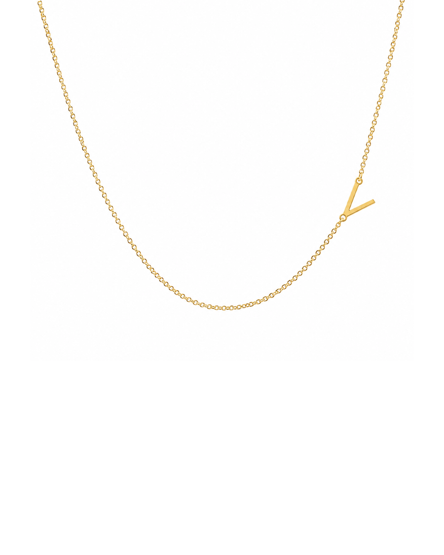 9k YG Diamond Cut Trace Chain 1.1mm Wide with Letter V (6.5x6mm) 45cm with Adjustable Finding