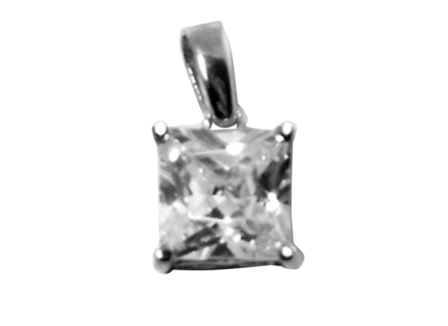 9k WG Square Pendant 4 claw set with 1 CZ 8mm